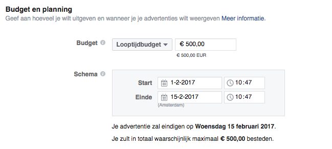 facebook advertising budget en planning